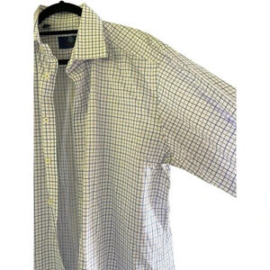 David Donahue Men's White Long Sleeve Button Down Checked Shirt Size 36/37